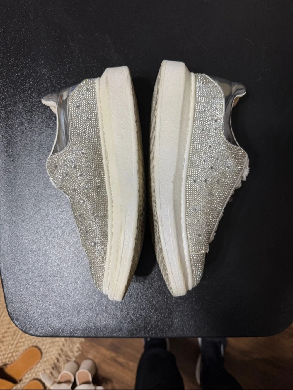 Steve Madden GLIMMER Silver Crystal Rhinestone Lace-Up Sneakers Size 7.5
